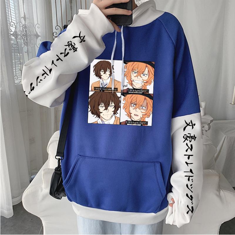 

Bungo Stray Dogs аниме Harajuku толстовки унисекс зимние с длинными рукавами Kawaii мультфильм для мальчиков Осаму Дазай Чуя Накахара толстовки 4XL синий