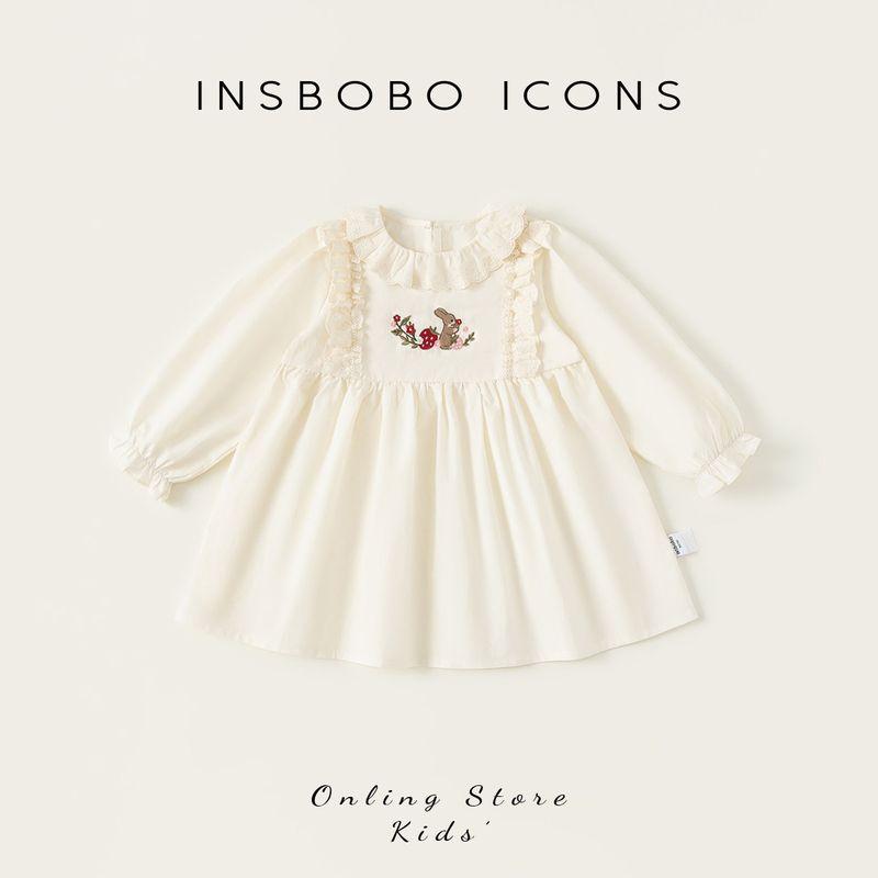 Платье-принцесса для девочек Insbobo 2026 Весна Новое платье Милое детское платье Стильный весенний наряд для девочки Rice White 100