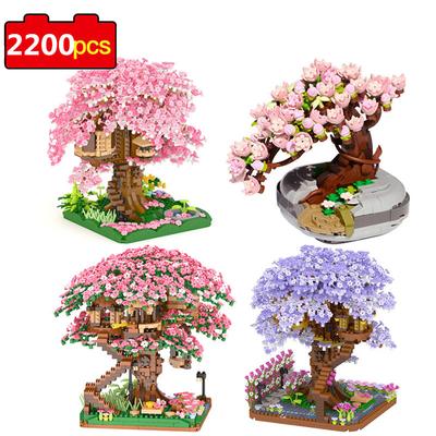 Topfpflanzen Blöcke Ziegel City Mini Sakura Sukkulenten Kirschblüte Haus Baum Modell Bausteine Spielzeug für Kinder Weihnachtsgeschenk