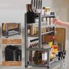 Gun Gray Kitchen Countertop Condiment and Utensil Storage Rack - Includes Knife Holder, Chopstick Tube, and Cutting Board Rack.