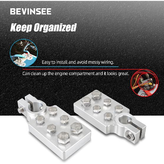 Bevee 6 Spot Battery Terminal Connector Clamps 4/0(XL) AWG Gauge, Positive And Negative (+/-)(Pair) For Standard SAE Post Style, Multi-Size Hole