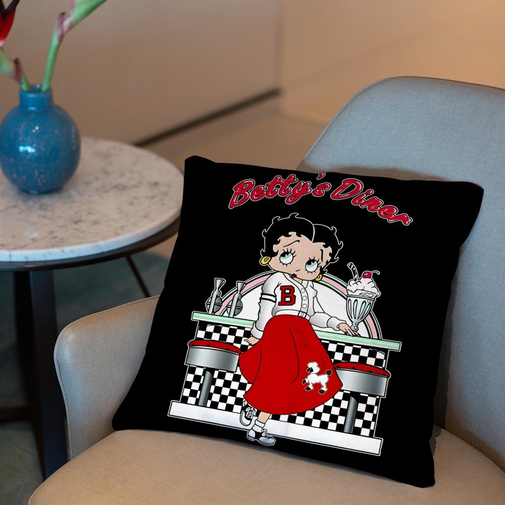 

B-Betty BoopS Sleeping Cushion Cover 2-in-1 Reversible Plush Pillow Cover | Car/Sofa/Bed | Perfect Gift 12x12Inch