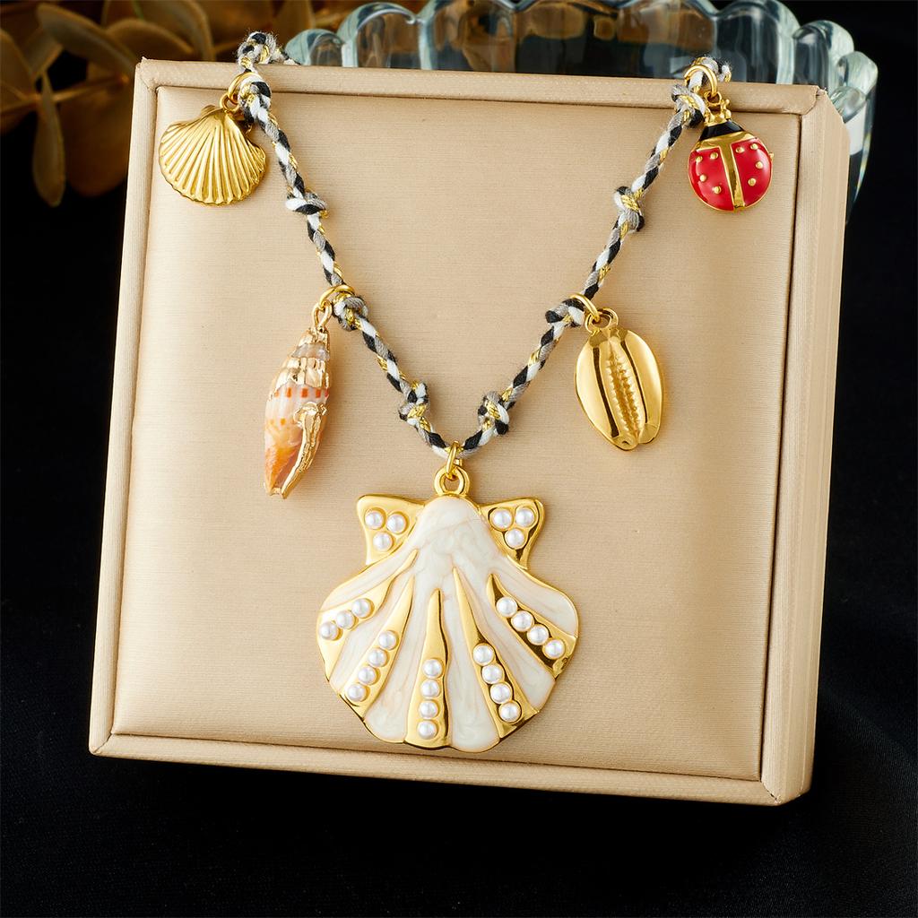 Ocean Themed Necklace for Women Starfish Shell Turtle Pendant Trendy Sea Creature Charm Jewelry