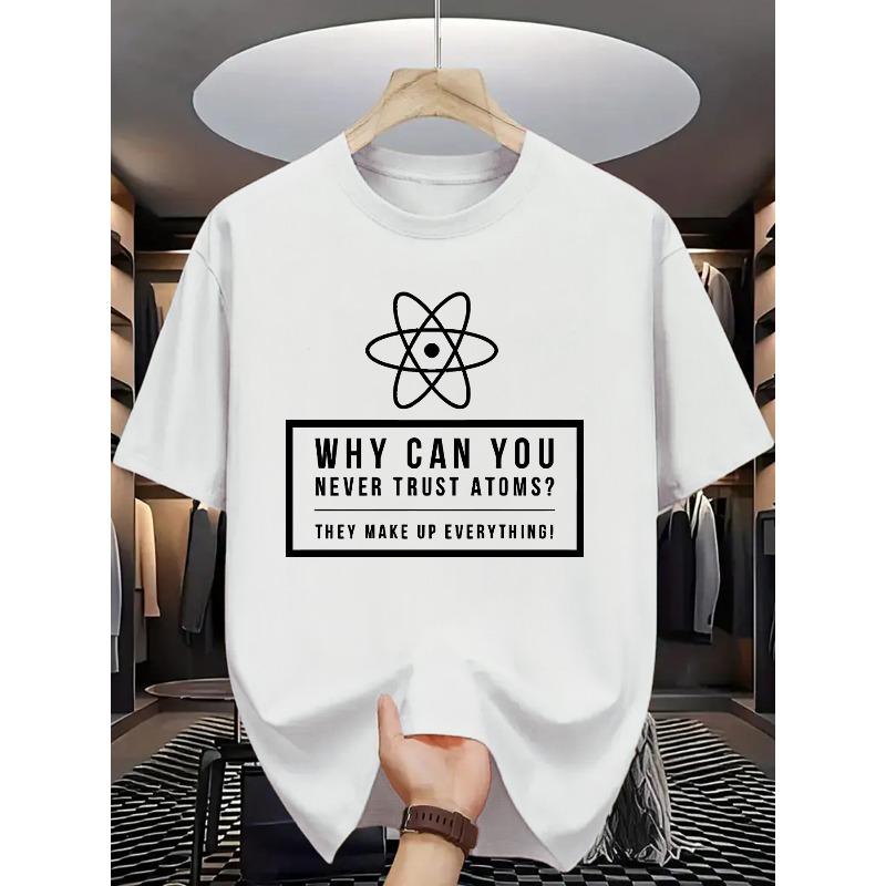 European sizes Men's Science Joke T-Shirt with Atomic Model & Chemistry Pun - Funny Physics Humor, Grey Round Neck Casual Tee for Science