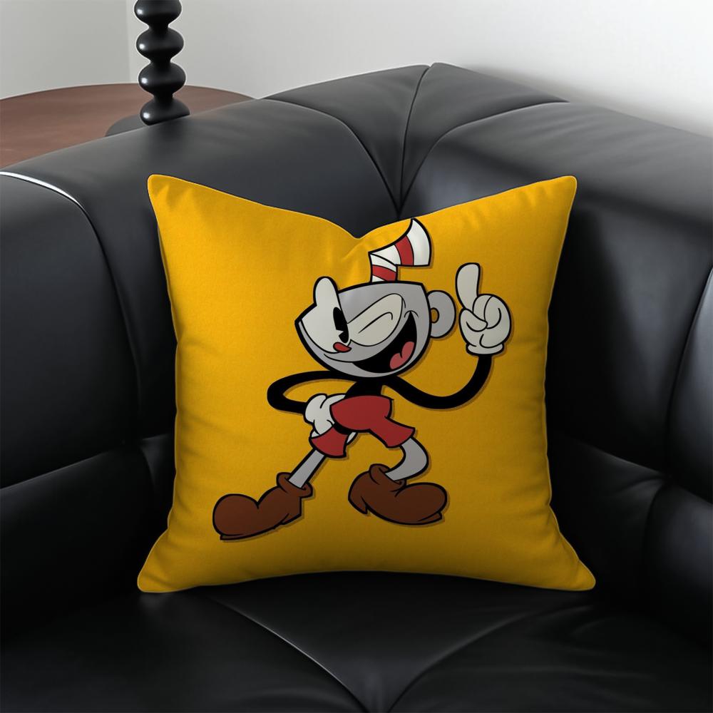 Classic Cute Game C-Cuphead Cushion Cover Pillow Case Anti-Dustmite Invisible Zipper Silky Plush Cushion