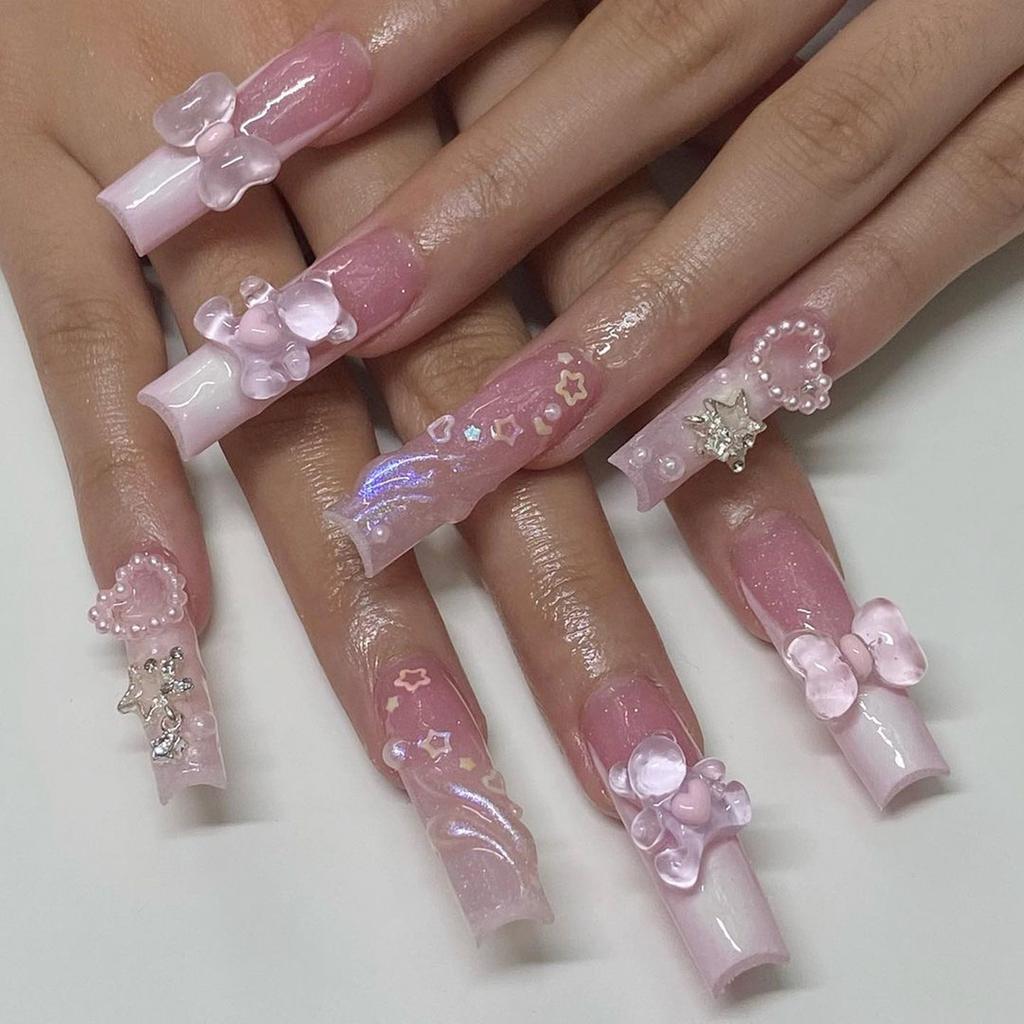24 Pieces Butterfly Manicure Wearing Nail Piece Medium and Long Ballet Fake Nail Nail Sticker Nail Piece Nail Piece Wearing Nail Piece