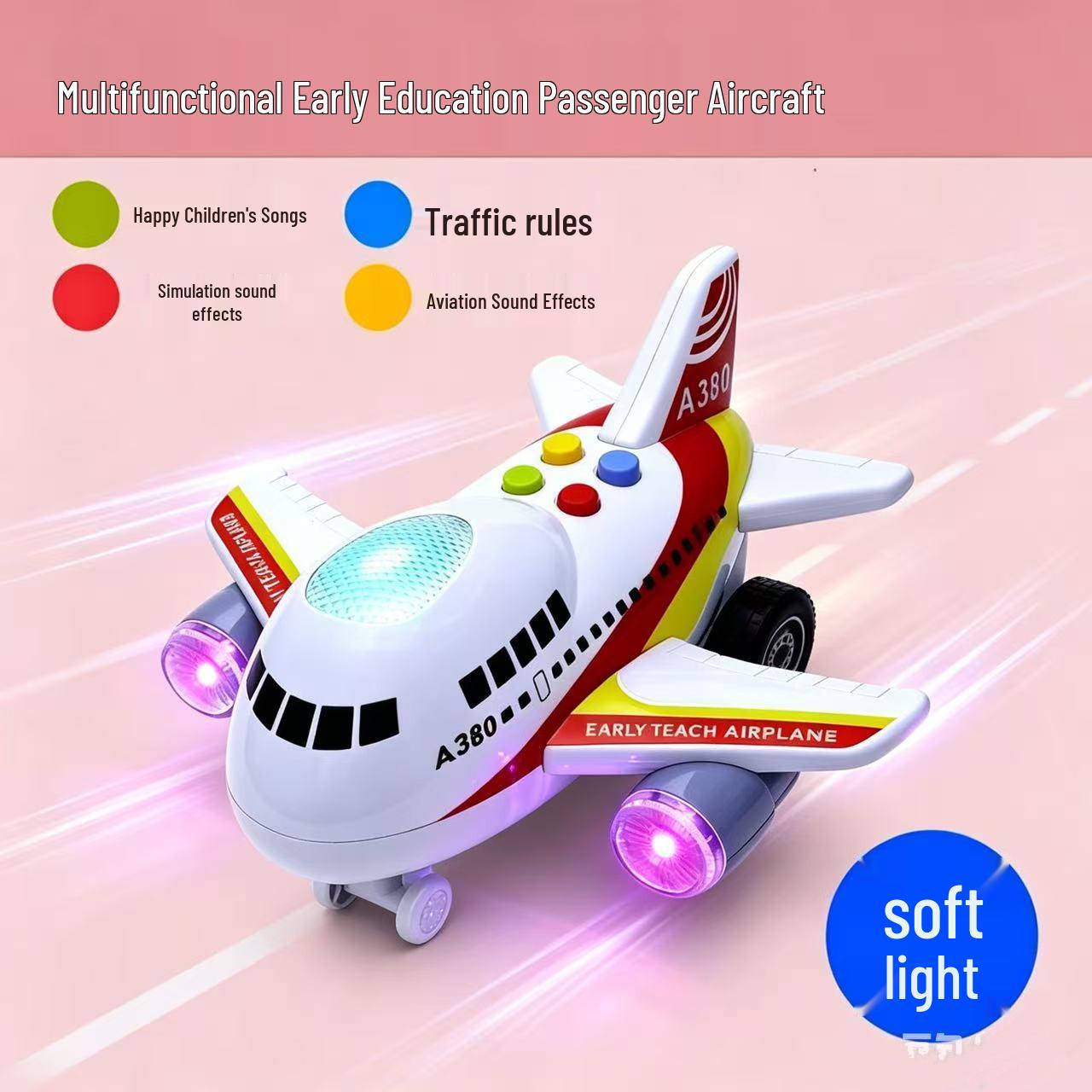 Multifunctional Early Education Toy Jet for Ages 3-6: Inertial Sliding Airplane with Music and Sound Effects Box of 6