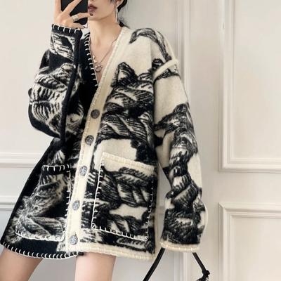 Vintage Knitted Oversized French Lazy Style Sweater Coat for Women