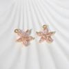 Pink Zirconia Flower Copper Charms, Golden Plated DIY Jewelry Pendants for Earring Necklace Craft