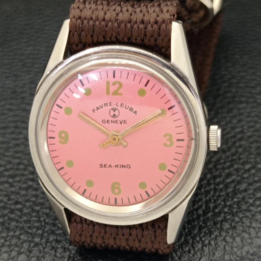 HAND-WINDING VINTAGE FAVRE LEUBA GENEVE 253 SWISS MENS PINK DIAL WATCH A436251-2 R128-a436251