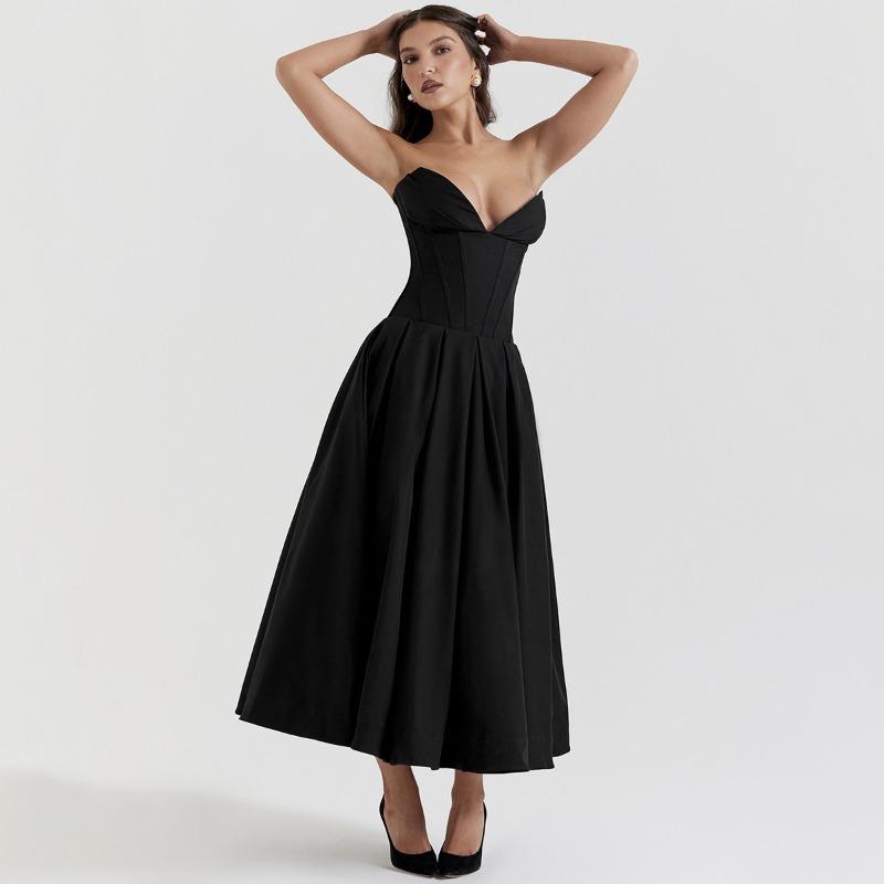 Sexy Sheath V-Neck Fishbone Waistband A-Swing Dress