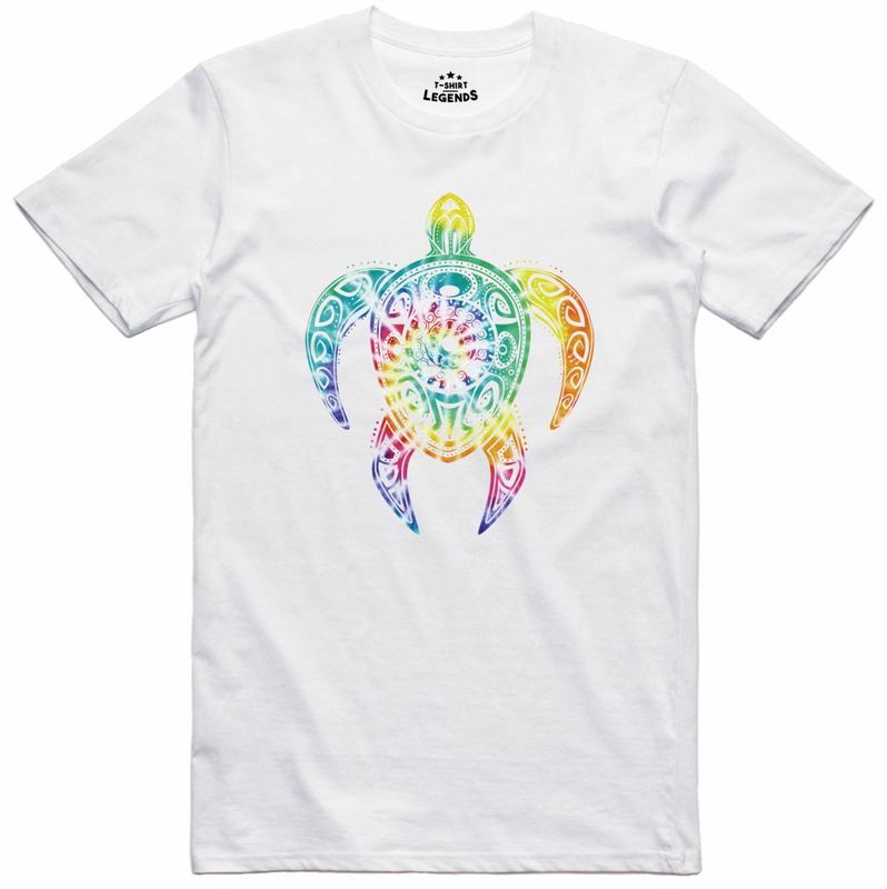 Hippie Tie Dye Style Psychedelic Turtle Nature 100% Cotton Regular Fit Unisex T-Shirt L