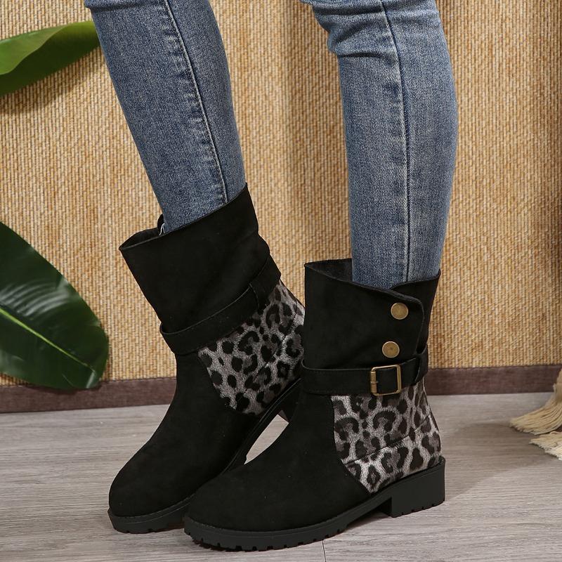 

Fashion Women s Fashion Thick Heel Round Head Suede Sleeve Metal Buckle Non-slip Wear-resistant Short Boots 42 чёрный
