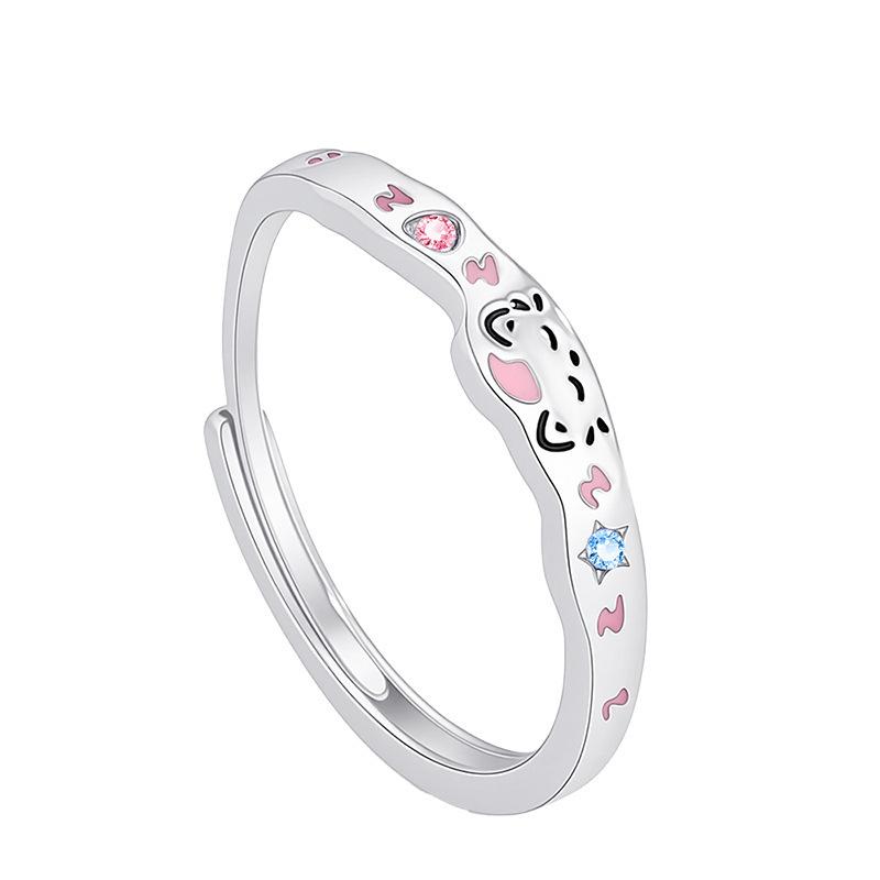 Sterling Silver Meow Couple Rings: Cute Pet Adjustable Luxury Dopamine Design