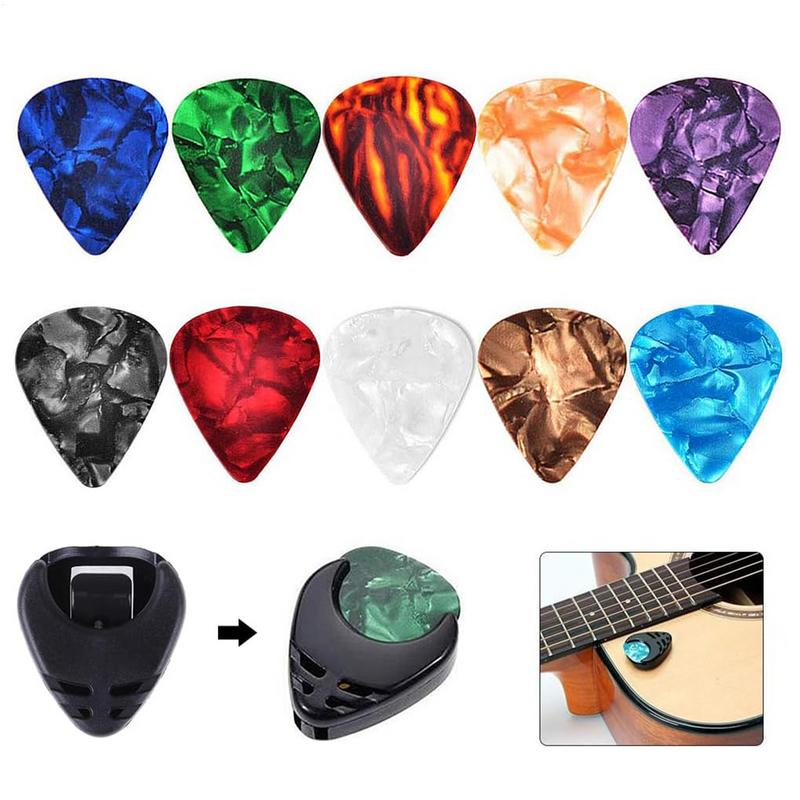10pcs Guitar Picks with Pick Holder Portable Finger Picks 0.46mm Bass Picks Acoustic Music Picks Plectrum for Guitar Accessories
