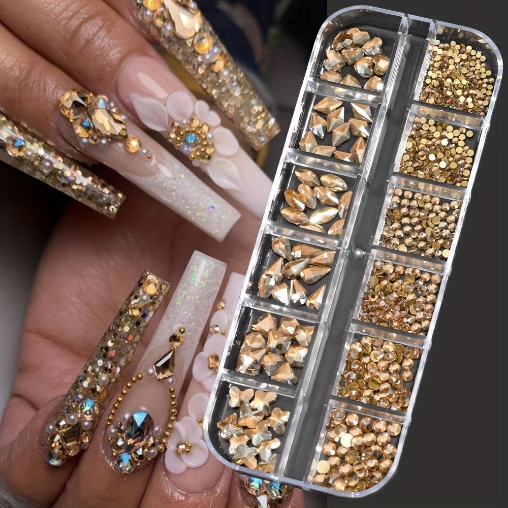 12 Grids Nail Art Rhinestones Jewelry Set Multi-shapes Colorful Flatback Nail Charms 3D Nails Accessories