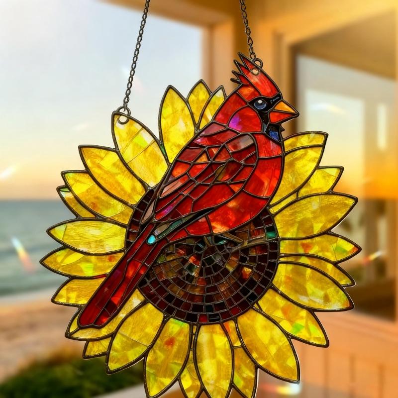 Buntglas Vögel Sonnenblumen Sonnenfänger Dekorationen zum Aufhängen am Fenster, Künstliche grüne Pflanzendekorationen Geschenk für Frauen, Mutter