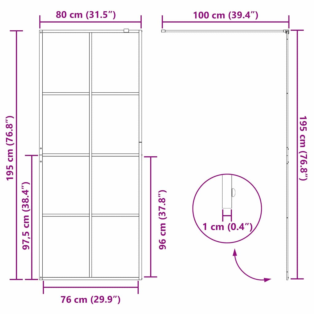 Walk In Shower Screen Gold 80 X 195 Cm Tempered Glass