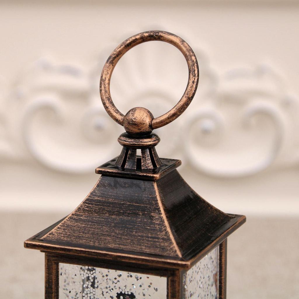 Antique Musical Snowfall Light-Up Lantern Ornament, Water-Filled Christmas Night Light Gift.
