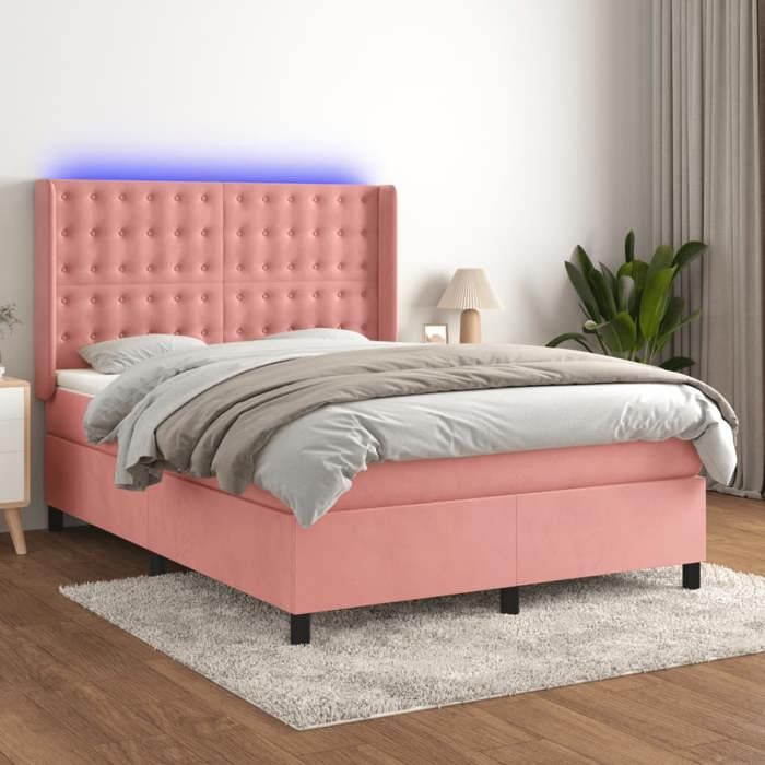 Maison Exclusive - Sommier à lattes de lit matelas et LED Rose 140x200 cm Velours
