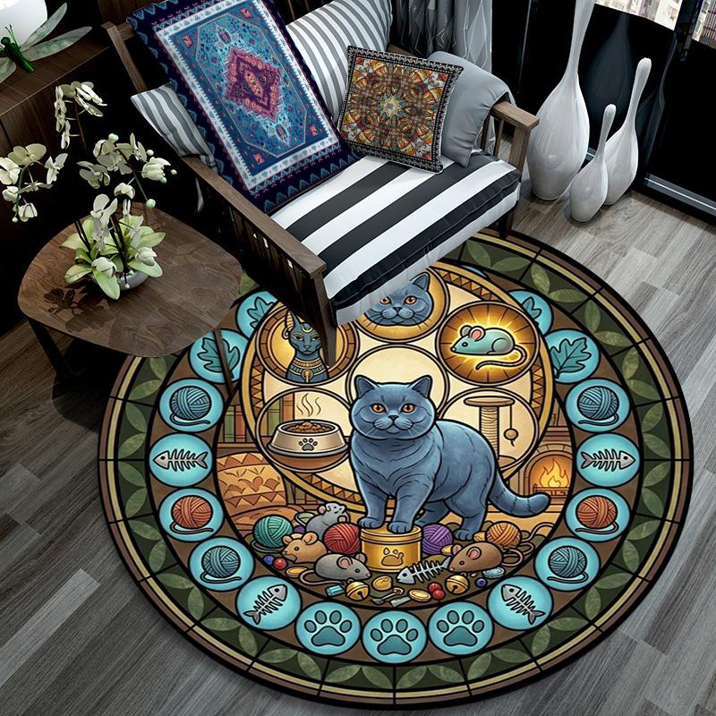 Cat Nature Symbols Round Area Rug Under Office Chairs Bedroom Living Room Home Decor