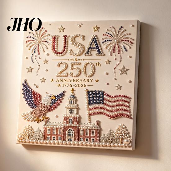 USA Lettering Pearl Art 250th Anniversary Painting Kit, DIY Patriotic Gift Set, Bead Craft Kit for Beginners Adults