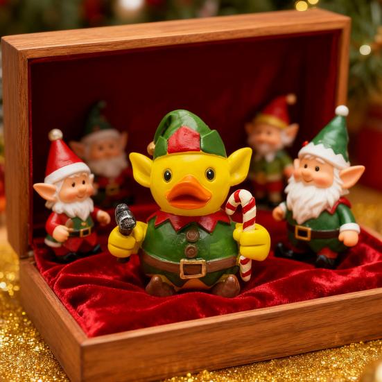 Christmas Ornament Santa Claus Deer Snowman Duck Shape Resin Figure Holiday Theme Festive Decoration