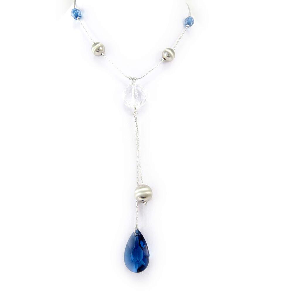 Les Trésors De Lily [R7771] - Designer Necklace 'Sissi' Silver Blue - 125x15 Mm