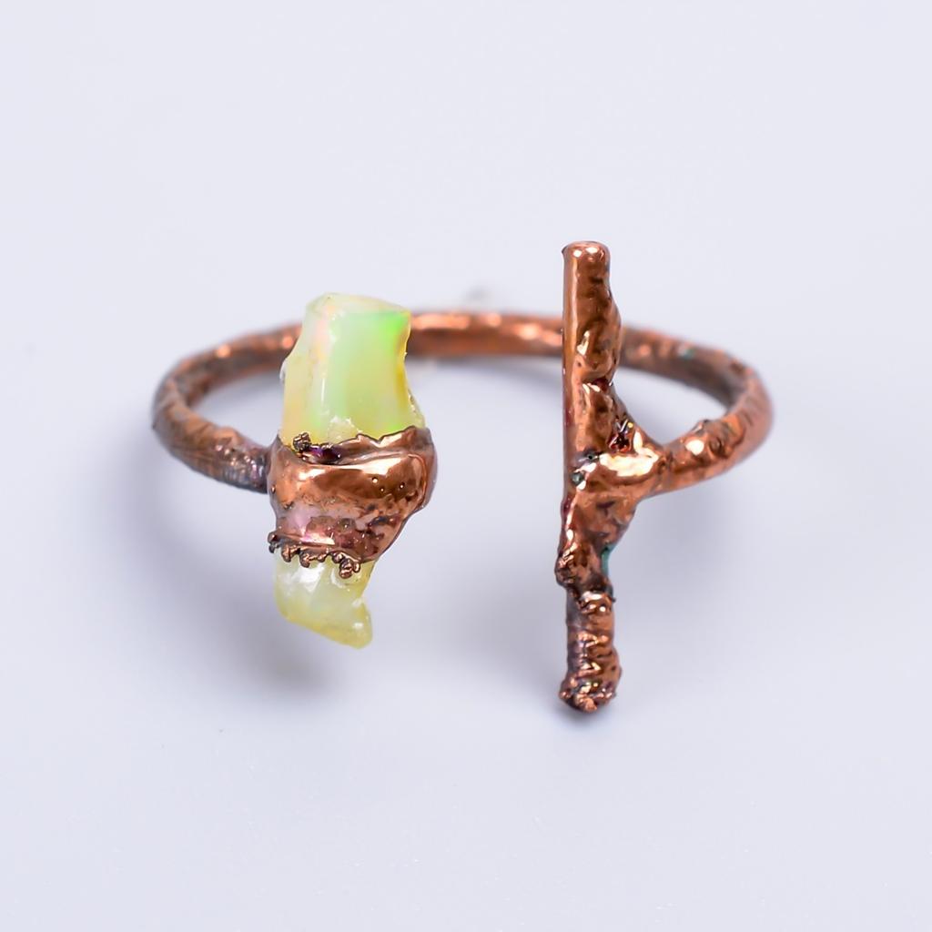 Fancy Ethiopian Opal Gemstone Copper Eternity Electroformed Promise Ring Jewelry V-56
