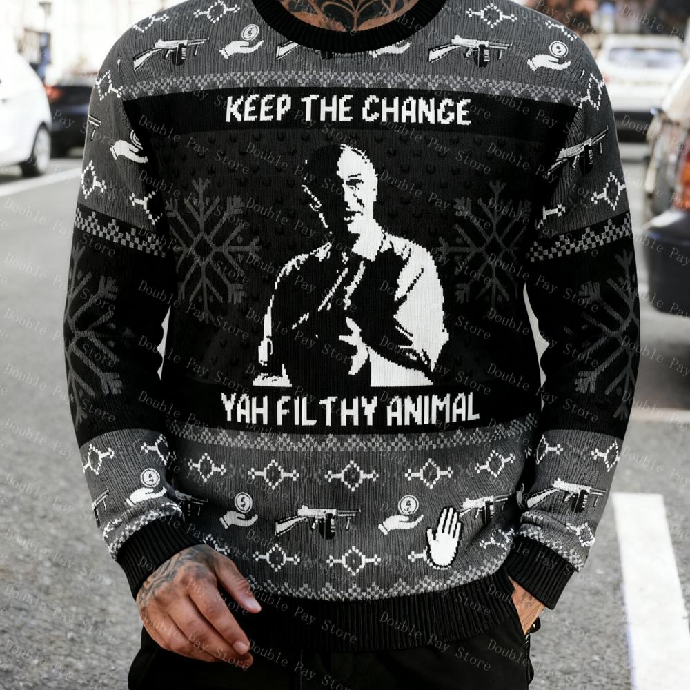 Осень Зима С Рождеством Пуловер Один Дома Уродливый Рождественский Мультяшный Аниме Женский Мужской Пуловер Топ Веселый Модный Пуловер XL