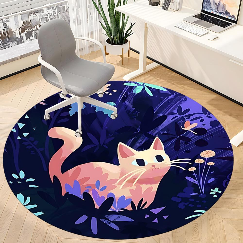 1pc Cat Garden Office Round Area Rug, Indoor Mat Suitable For Office, Under Office Chairs Bedroom Living Room Home Decor, Room Deco