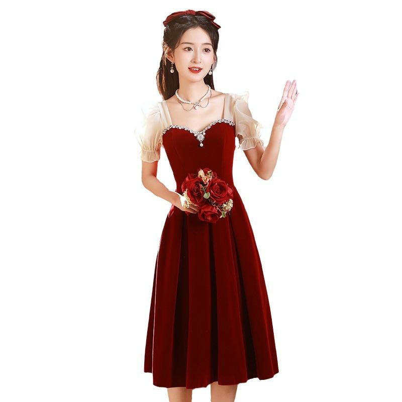 Toast Clothes Bride Small French Engagement Dress Women Return Door Casual Wedding Red Dress Can Usually Be Worn