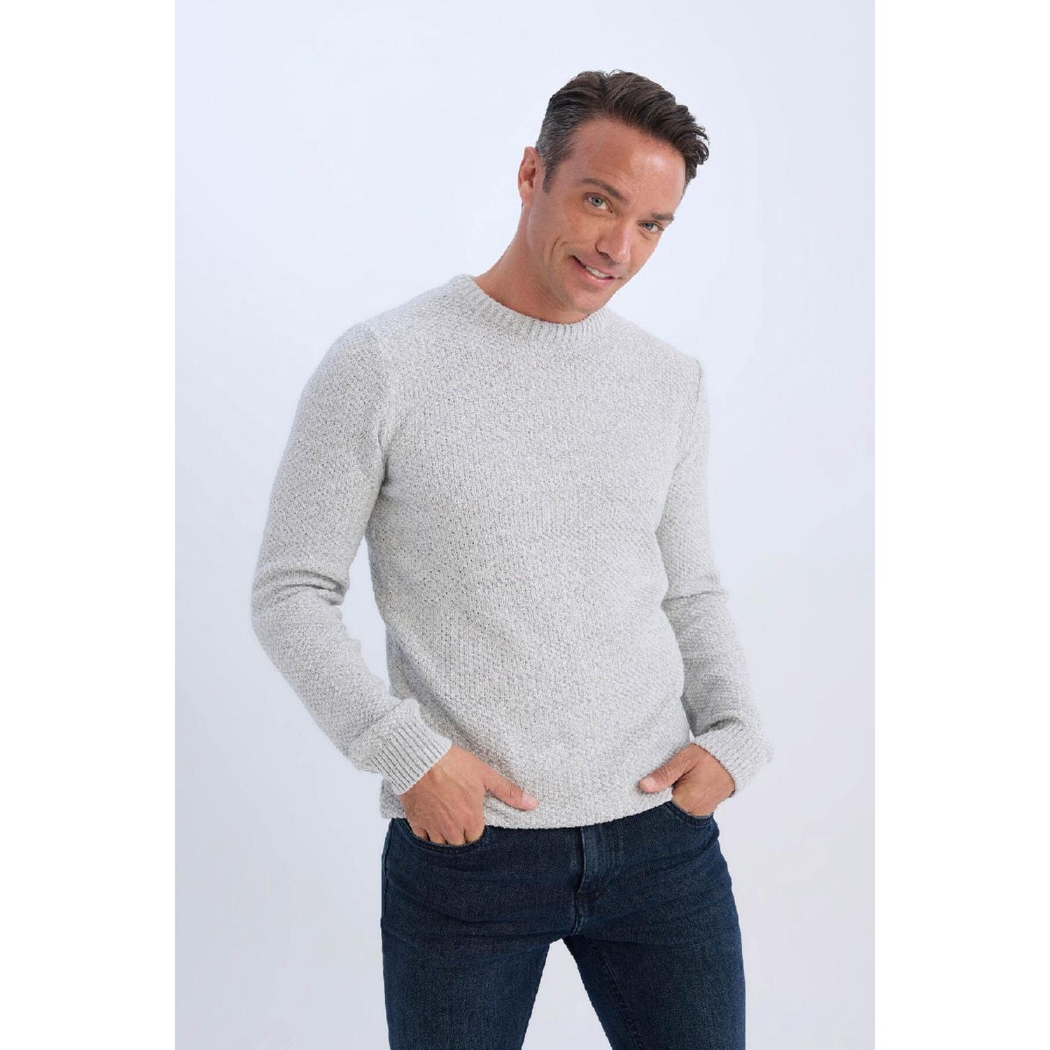 

Standard Fit Regular Cut Crew Neck Textured Basic Plain Knitwear Sweater R1175az24wn XS