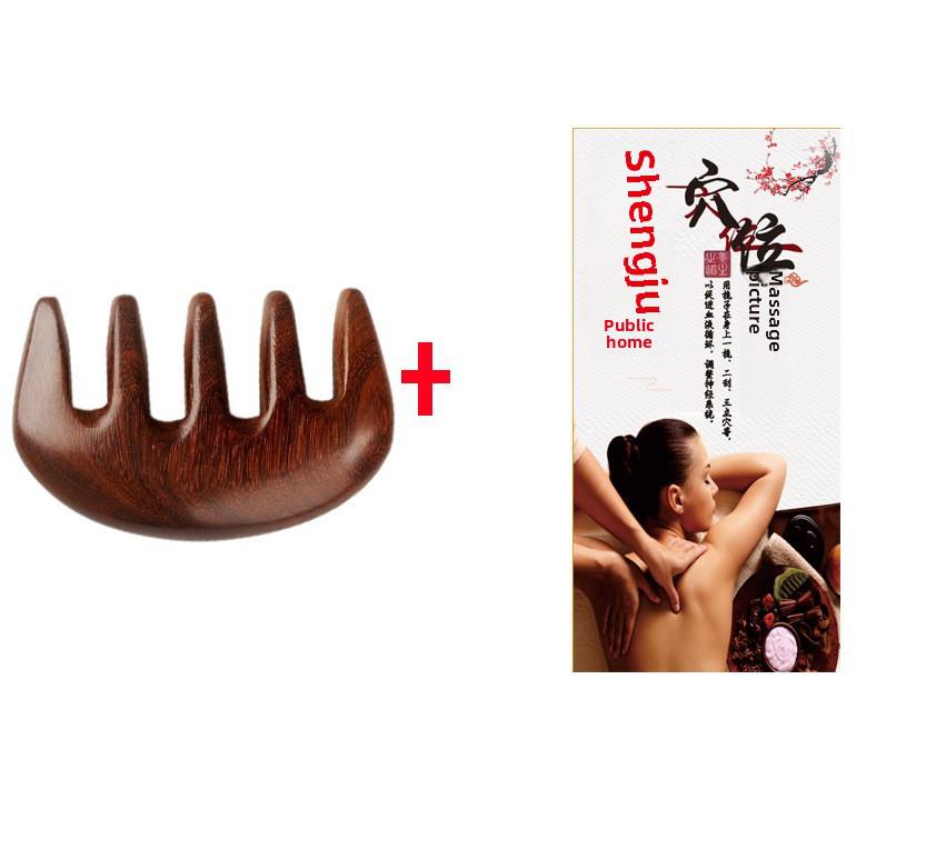 One Piece Gold Sandalwood Five-Tooth Massage Comb for Head and Meridian Stimulation.