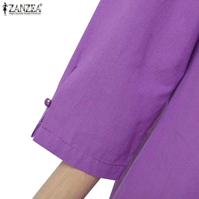 ZANZEA Women Casual Round Neck Loose Summer 3/4 Sleeve Cotton Dress