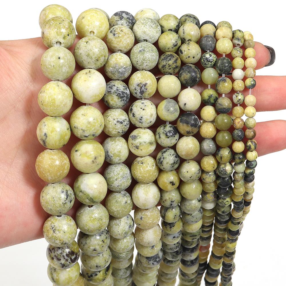 4/6/8/10/12mm Natural Stone Beads Grass Yellow Turquoise Round Loose Beads For Jewelry Making DIY Bracelets Necklace Accessories