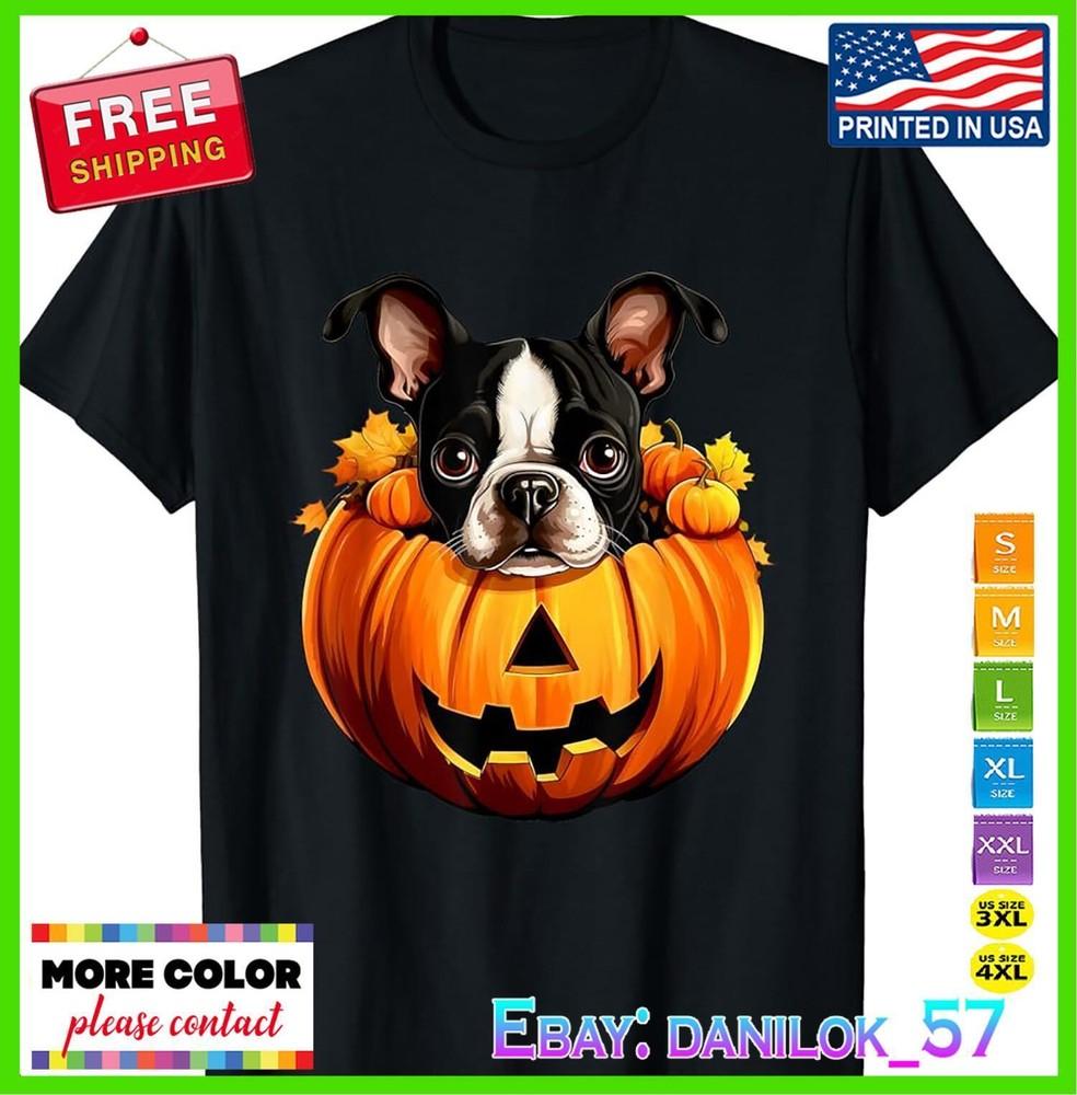 Boston Terrier Dog Halloween Pumpkin Autumn Fall Season UNISEX T-Shirt Unisex T-Shirt XL