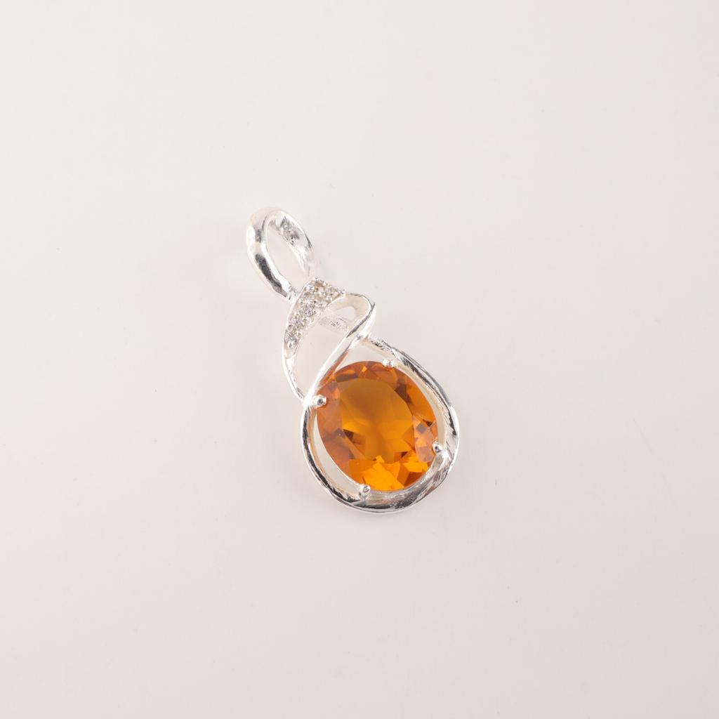 Citrin Ädelsten 925 Sterling Silver Smycken Zirkon Hänge 1,22" För Kvinnor Gåva CZP-13-3