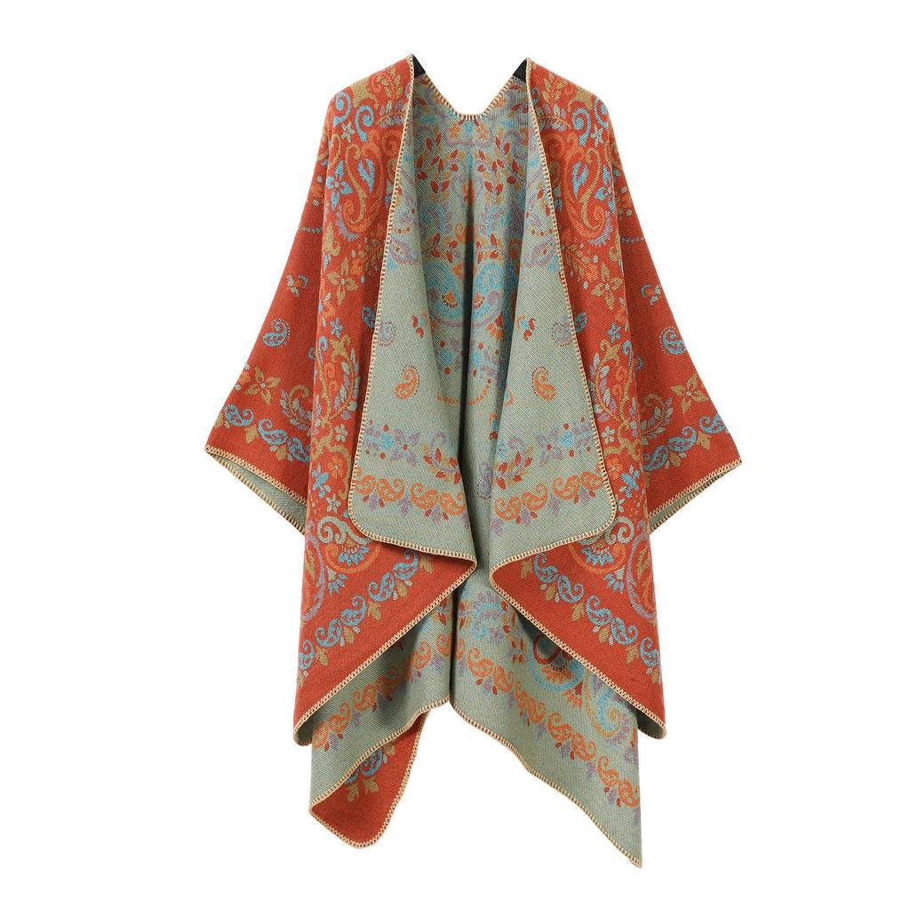 Classical Style Women's Shawl Double-sided Tassel Slit Cape High-end Travel Warm Cape