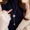 Elegant Christmas Rotating Rhinestone Snowflake Tassel Necklace Snow Flower Adjustable Long Sweater Chain For Women Men Jewelry