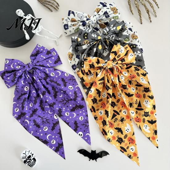 Bat Theme Hair Decoration Halloween Silky Satin Bows, Big Ribbon Bow Clips, Oversized Dynamic Long Tail Barrettes, Cute Accessories for Women