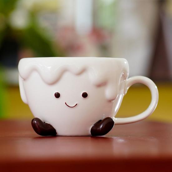 Keramický šálek kávy Kreslený vzor Šálek na espresso Hrnek na čaj Latte Hrnek na mléko Multifunkční šálek na nápoje pro kancelář Home