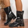 Fashion Thigh Boots Women's Retro Metal Leather Buckle High Knight Boots