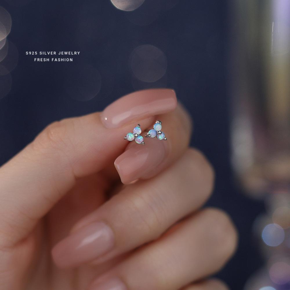 

925 Sterling Silver Colorful Imitation Opal Flower Earrings for Women French Style Exquisite Luxury Ear Accessories срібний