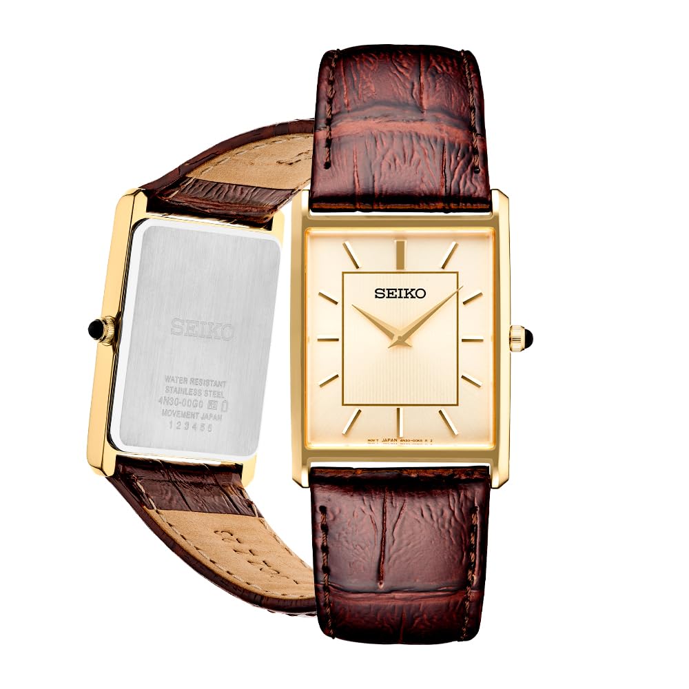 Seiko Orologio da Uomo Elegante SWR064 Acciaio Inossidabile Quarzo Cinturino in Pelle Marrone Taglia 10