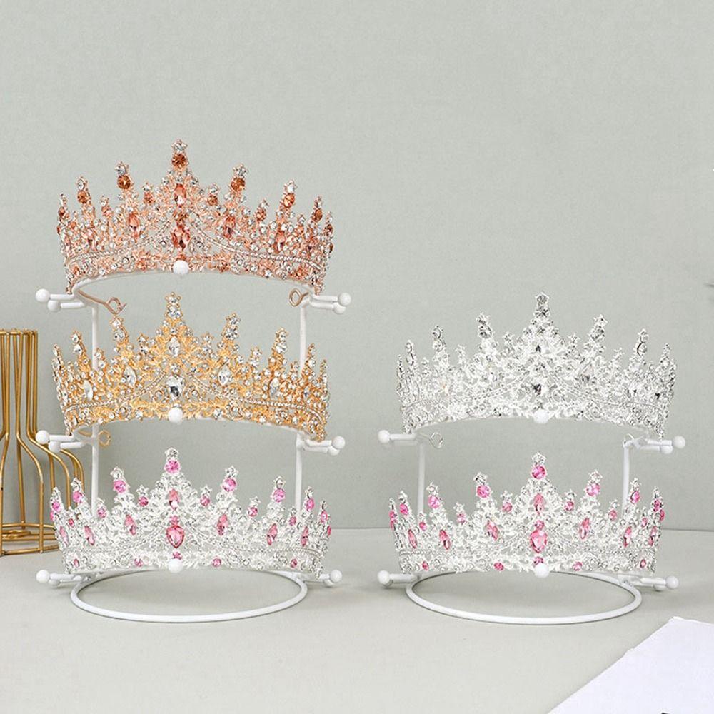 

Gold Crown Display Stand Three-tier Crown Headband Display Rack Crown Stand Holder Exhibition White-2 Layers