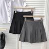 Fitted Short Skirt High-waisted Skirt Grey Wool Skirt for Women Autumn Winter Petite Casual All-match Versatile Pleated Skirt A-line
