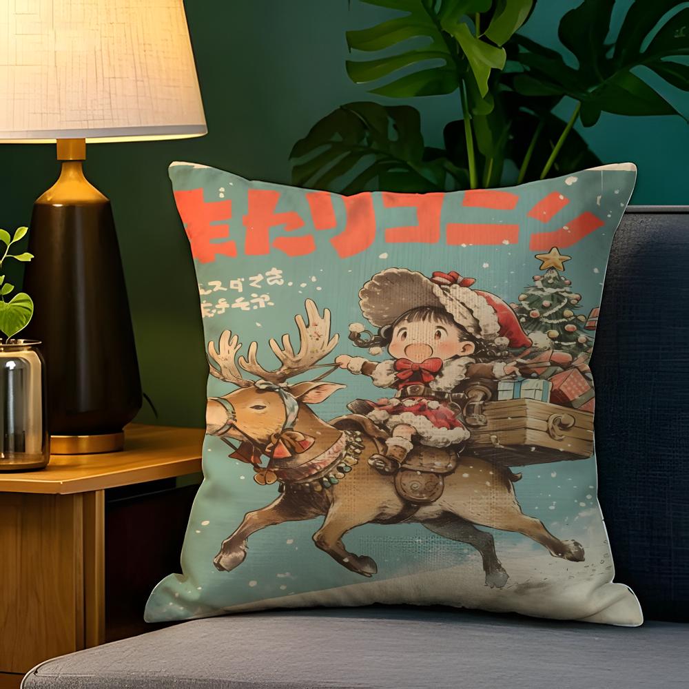 Stamp-Style Girl Illustrations 2 Pillow Case Natural Linen Pillow Case Double-Sided Decor Sofa Pillowcase Home Decor