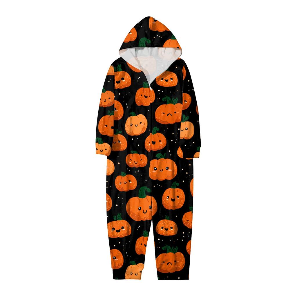 Halloween Print Family Matching Hooded Long Sleeved Zippered Jumpsuit Set