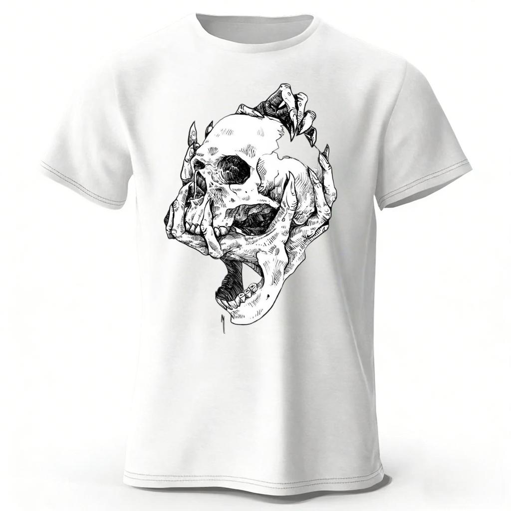 Summer Mens Skull Print Pure Cotton Tshirt Printed Plus Size Womens Pure Cotton Tshirt Casual Street Photography Clothing
